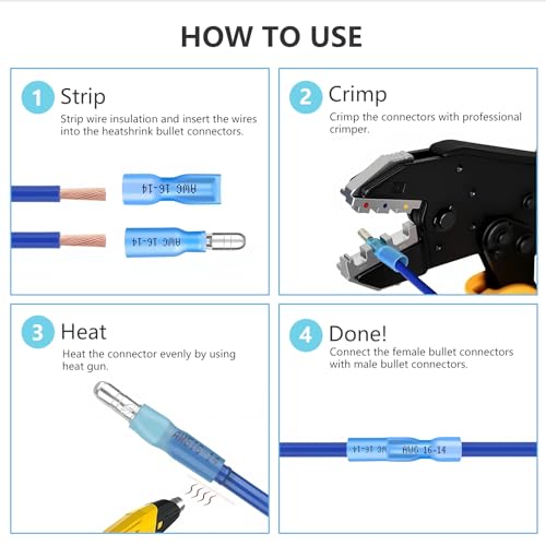 Heat Shrink Bullet Wire Connectors Kit 22-10AWG Male and Female Bullet Connector Set for Marine Automotive Stereo Wiring (Pack of 60PCS)