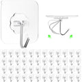 ZESLMG Adhesive Wall Hooks for Hanging, 48 Pack Self Sticky Hooks Heavy Duty 22lb Clear, Removable Shower Hook No Damage for Towel Key Coat Wreath Picture Outdoor Ceiling Bathroom Kitchen, Waterproof - size: 48 Medium Hook