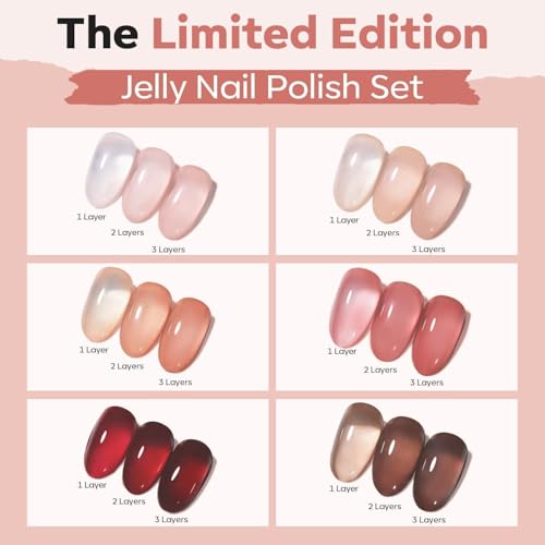 modelones Jelly Nail Polish, 6 Colors Quick Dry Nude Pink Nail Polish Set - color: A0 Jelly Pink