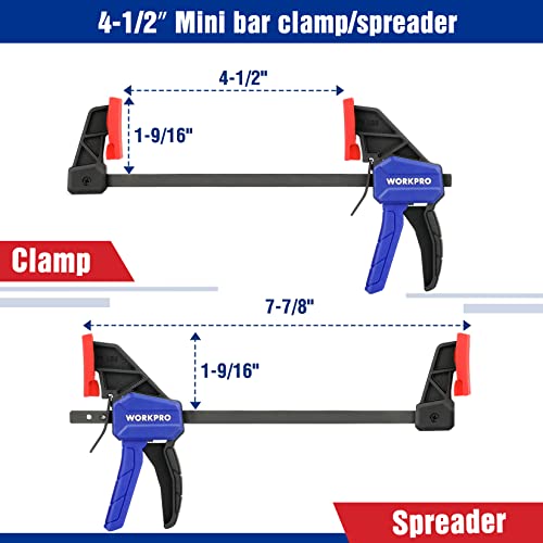 WORKPRO 4-Piece Mini Bar Clamp Set, 6"(2) & 4-1/2"(2) Wood Clamps, Blue - color: Blue, size: 4-Pack 4-1/2" and 6" Bar Clamps
