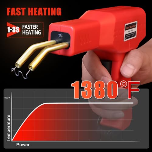 ATOLS Upgraded Plastic Welder, 1000PCS Staples, Pure Copper Transformer, Rapid Heating, Plastic Welding Kit, Hot Stapler Kit, Plastic Welder Gun Kit, Car Bumper Repair Kit, Plastic Repair Kit(Red)