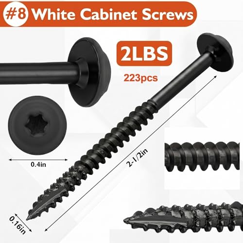 Frienda 2 Pound White Cabinet Screws Bulk #8x2-1/2'' Approx. 223 Pcs - color: Black, size: #8x2-1/2 Inch