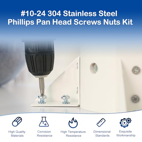 206Pcs #10-24 x 1/4" to 1-1/4" Pan Head Machine Screws Nuts Washers Kit - size: #10-24
