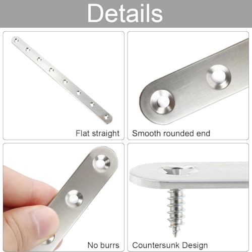 8 Pack Stainless Steel Flat Brackets,10 Inch Straight Brackets with Screws