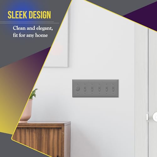 ENERLITES Six Gang Light Switch Wall Plate, Toggle Switch Plate, 6-Gang Standard Size 4.50" x 11.81", Unbreakable Polycarbonate Thermoplastic, 8816-GY, Gray - color: Gray, size: Standard Size
