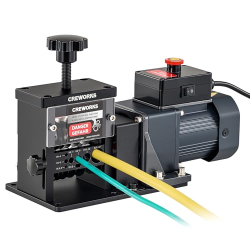CREWORKS Automatic Wire Stripper Machine, 8 Channel Electric Wire Stripping Machine for 0.06 to 0.67 in. Copper Wires, Electric Cable Stripper Machine with 5 Blades and All-Copper Motor for Recycling