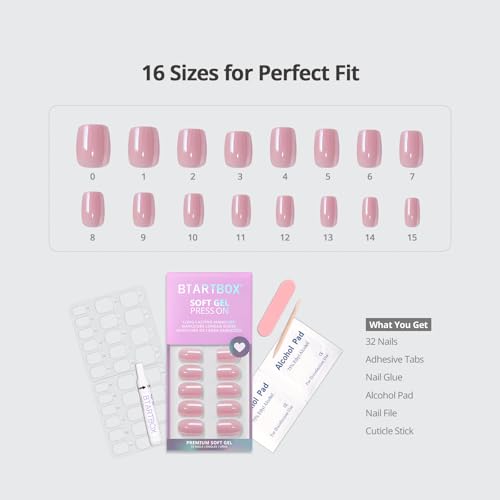 BTArtbox Press On Nails, Lotus Glazed, Short Square, Pink Chrome, 32Ct - color: A1-Lotus Glazed