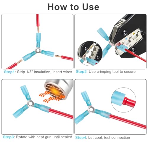 20PCS 3 Way Wire Connectors – 16-14 AWG Y Butt Heat Shrink Connectors, Waterproof Crimp Terminals, Tinned Copper Electrical Connectors for Automotive, Marine, LED, Trailer, DIY Wiring - size: 16-14 AWG-Blue, style: 3-Way