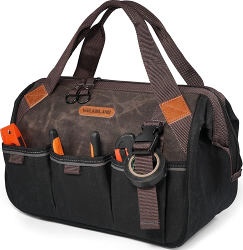 WELKINLAND 18 Pockets Electrician Tools Bag, Waxed Canvas Tool Bag For Men
