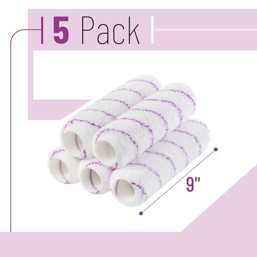 Bates- Paint Roller Covers, 9", 5 Pack, Purple Stripes, Covers for Paint Rollers 9 Inch, 9 Inch Paint Roller Covers, Paint Roller Cover, Paint Roller Covers 9 Inch, Large Paint Roller Covers - color: Purple Stripes, size: 9 Inch, 5 Pack