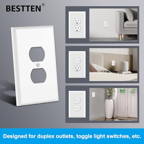 BESTTEN 10 Pack 1-Gang Jumbo Duplex Receptacle Outlet Wall Plate, White - size: Duplex Oversize