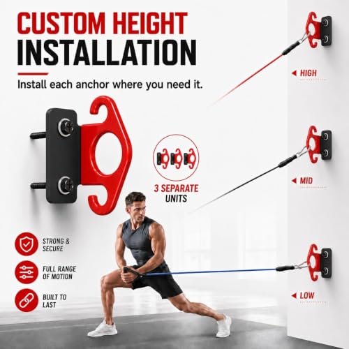 Resistance Bands Wall Mount Anchors, 3 Pack Steel Hook for Home Gym - color: Red
