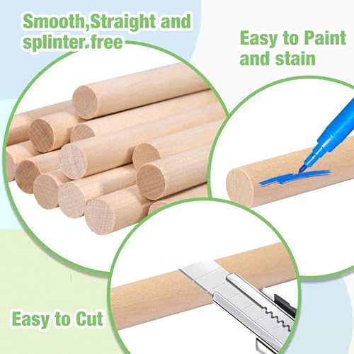 Wooden Dowel Rods Wood Dowels for Crafting 5/8 x 12 Inch, 10 PCS Round Wooden Sticks for Macrame Crafts and DIYers, Unfinished Pine Hardwood Sticks for Wands, Curtain Rods, Rhythm Sticks - size: 5/8"×12"-10 PCS