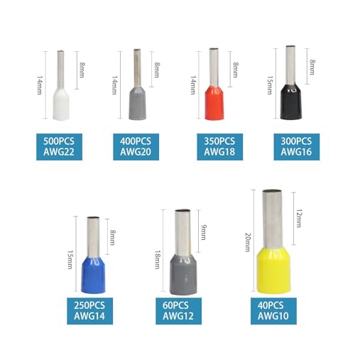 Ferrule Crimping and stripperring Tool Kit, Contain One AWG 23-7 (0.25-10mm²) Self-Adjustable Ratchet Wire Crimping Tool, Suitable for AWG10-24(0.2-6mm²) Wire Stripper and 1900PCS Wire Terminals - size: 1900 pcs+Stripper+Crimper