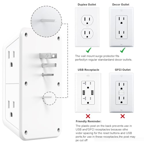Outlet Extender with Night Light, Multi Plug Outlet Surge Protector,6 Outlet Splitter with 4 USB Outlet (2 USB A,2 USB C) 3 Sided Multi Plug Wall Adapter Power Strip for Home Travel Office 2 Pack - color: White-2Pcs