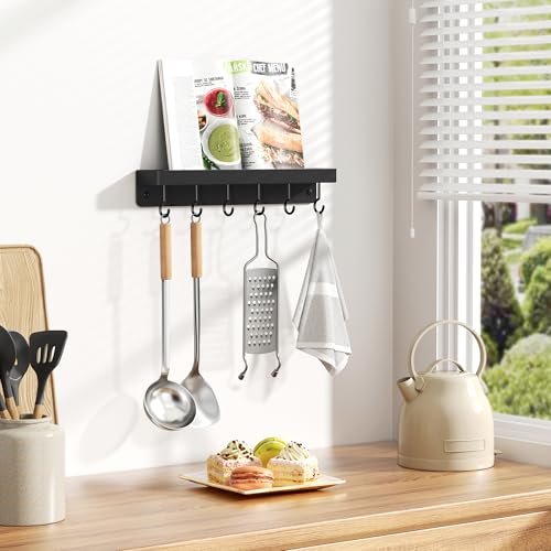 niffgaff Black Key Holder Wall Mount, Stainless Steel Self Adhesive Hooks Rack with Shelf, No Drill Key Hanger for Door and Wall - color: Black