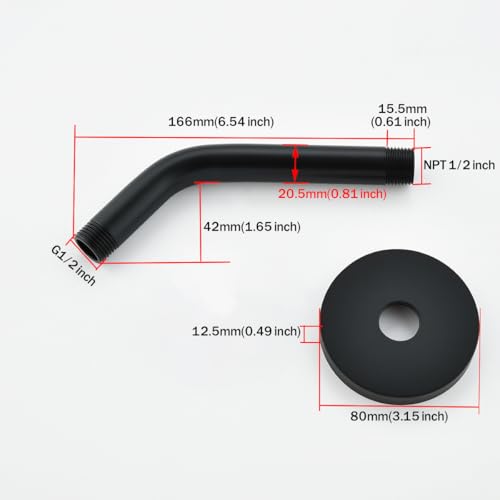RANDOM Shower Arm with Flange,Black 6 Inches Wall Mount Angle Shower Head Extension Arm For Fixed Shower Head,Matte Black.RD91018-6MB - color: 6″ Matte Black(Round Flange)