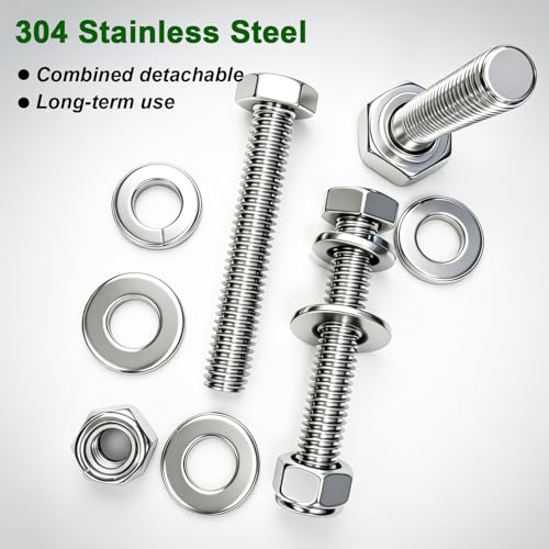 10 Sets 5/16-18×2" Stainless Steel Hex Head Screws Bolts, Nuts, Flat & Lock Washers,18-8(304) Full Thread - color: Silver, size: 5/16-18×2"(10 Sets)