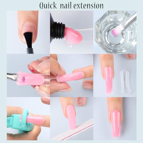 Fcozpjk 12 Colors Poly Nail Gel Kit Clear White Nude Pink Glittery Poly Gel - color: 12colors-gel