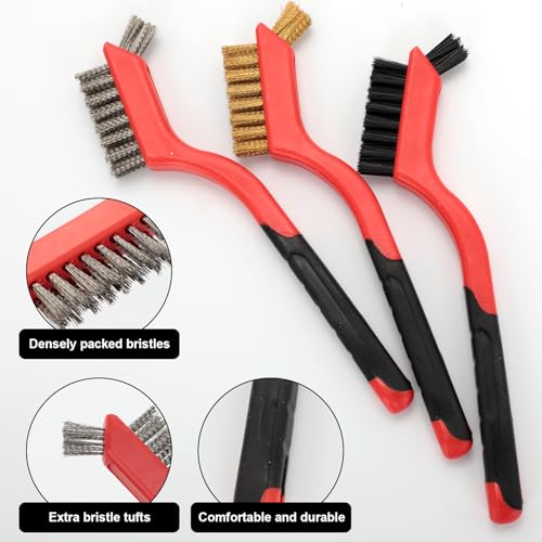 6 Pcs Wire Brush Set with Stainless Steel, Brass & Nylon Bristles