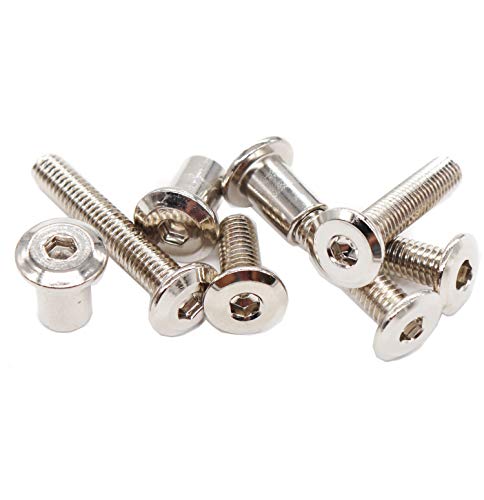 100pcs M6x15mm/20mm/25mm/30mm/35mm Rivet Countersunk Hex Socket Cap Bolts and Hex Head Barrel Nuts Assortment Kit for Furnitures Cribs Chairs, Nickel Plated - size: 15/20/25/30/35mm 100pcs