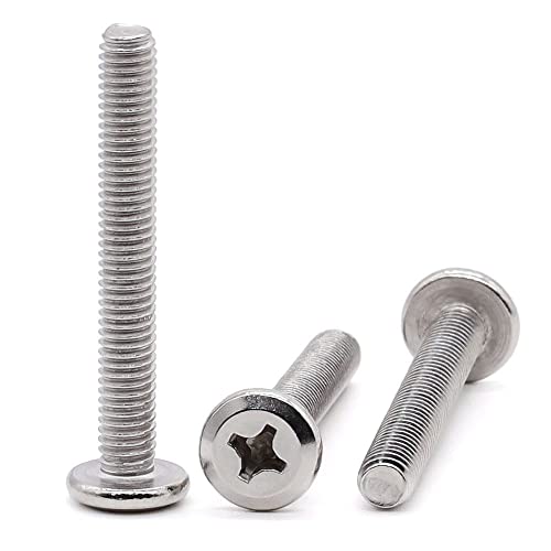 Glvaner (50 pcs) M4-0.7 x 35mm Binding Screws, Flat Round Head Phillips Drive Machine Screw 304 Stainless Steel 18-8 Full Thread, Furniture Screw Connection Bolt Screw - size: M4-0.7 x 35mm