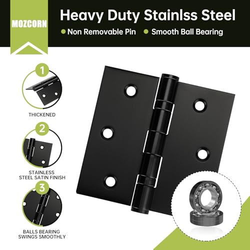 6 Pack Black Door Hinges 3.5 x 3.5 Inches, Heavy Duty Stainless Steel Ball Bearing Hinges with Screws, Square Corner, Smooth and Quiet - size: 3.5x3.5inch - 6 Pack