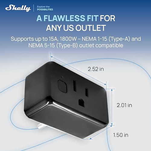Shelly Smart Plug UL, WiFi, Bluetooth, Zigbee, Matter Outlet with Power Metering, Works with HomeKit, Google Home, Alexa, Home Assistant, Smart Socket, Easy Setup, Remote Control, Plug US Gen4 Black - color: Black