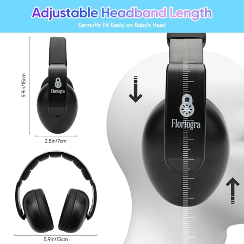 Floriogra Baby Headphones for Noise - [Upgraded Baby-Friendly Version] Ear Muffs Noise Protection Noise Cancelling Headphones - Ear Protection for 3 Months to 2 Years - color: Black