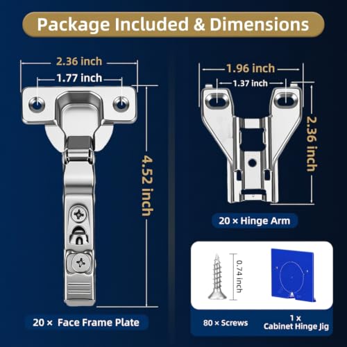 20 Pack Soft Close Cabinet Door Hinges for 3/4" Overlay Cupboard, 105 Degree Opening Angel, Stainless Concealed Kitchen Cabinet Hinges with Mounting Screws and Manual - size: 3/4 inch Overlay