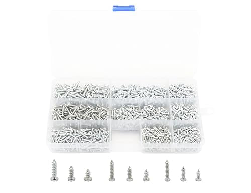 LBY 900pcs M2.3 M2.6 M3 Pan Head Self-Tapping Sheetmetal Screw Assortment Kit, Carbon Steel, Zinc-Plated - color: Silver