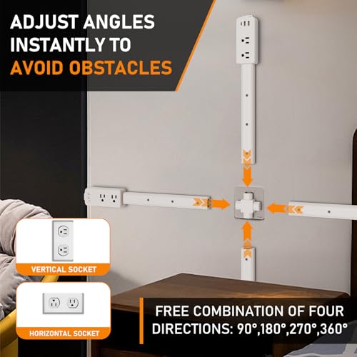 Outlet Extender Stick - Features 2 USB-A, USB-C and 2 AC Outlets, Adjustable Disassembly Extends 6"-35", 360° Access Hard-to-Reach Outlets, Wall Plug Power Socket Expander Nightstands, Sofa, Desks - color: Starlight White 2 Pack