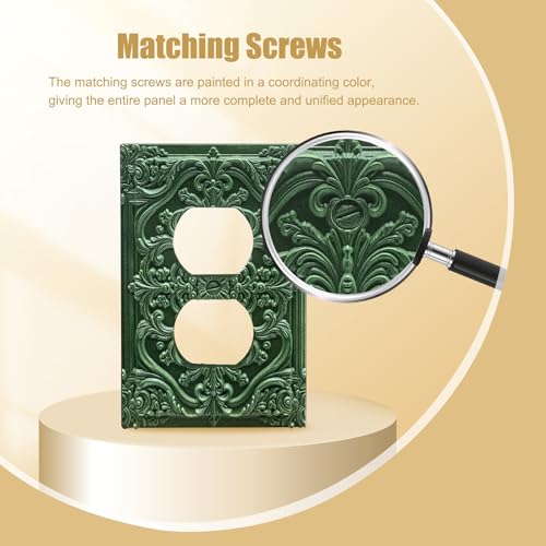 Decorative Outlet Covers Green Flower Elegant 3D Floral Embossed 1 Gang Duplex Light Switch Cover Plate Unique Wall Plate Electrical Switch Plate Covers for Bedroom Home Decor - color: Green, size: 1-Gang Duplex Outlet/ 5 x 3 IN