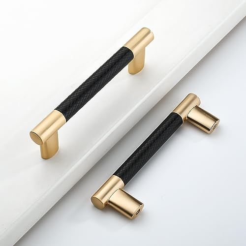 Black & Gold Knurled Cabinet Handles Kitchen Pulls 3.75 Inch 10 Pack - color: Black and Gold, size: 3.75" Hole Center
