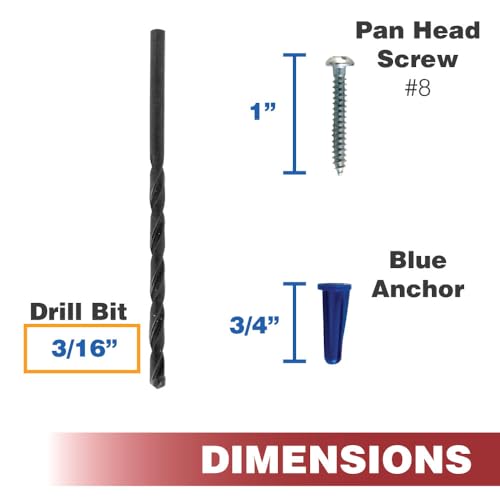Skywalker Conical Anchor Kit 100-Pack – #8-1" Pan Head Screws with Blue Plastic Anchors & 3/16" Drill Bit – Wall Anchor Set – Made in USA - size: #8
