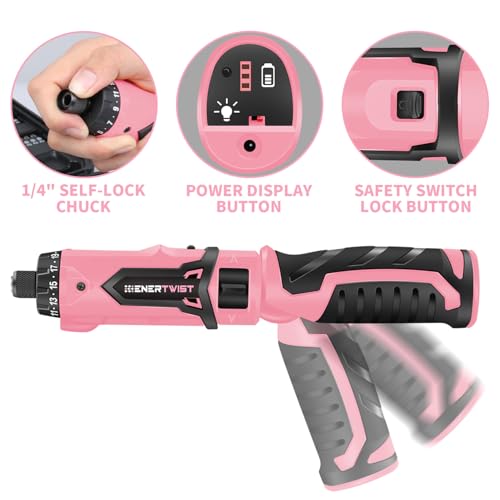 Enertwist Cordless Electric 8V Pink Screwdriver with 82 Accessory Kit - style: 82PCS 8V PINK