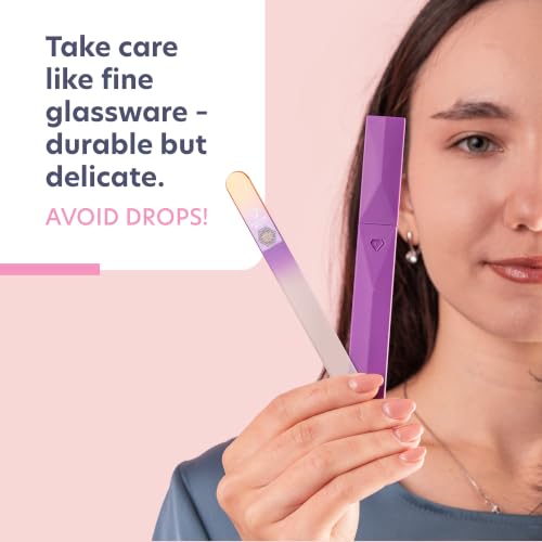 Bona Fide Beauty Czech Glass Nail File with Protective Case (Gold Violet) | Genuine Bohemian Czech glass nail file for natural nails, reusable etched fine grit nail filer, easy to wash, sustainable - color: Gold/Violet