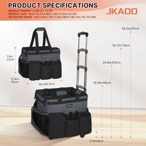 JKAOO Large Rolling Cleaning Caddy Bag with Detachable Trolley, Gray - color: Gray