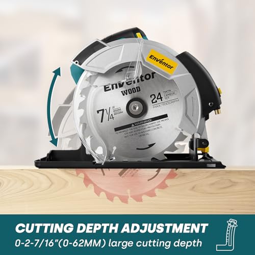 Enventor Circular Saw with Laser Guide, 2 Blades 7-1/4", 10A Corded Motor