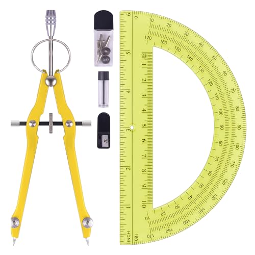 Unjoo Compass and Protractor Set, Math Compass for Geometry (Yellow) - color: Yellow
