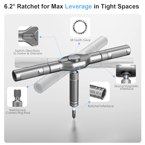 42 in 1 Magnetic Screwdriver Set, Portable Multi Bit Compact Ratchet Precision Screwdriver Set Mini Repair Tool Kit for Diy, Laptop Computer, Bicycles, Furniture, Eyeglass and More (Grey) - color: Grey