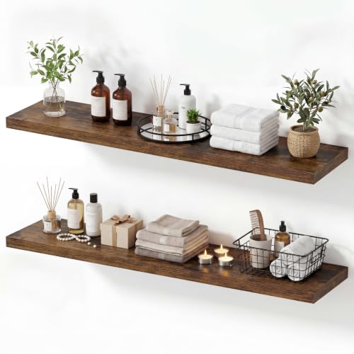 Vivelove 10 Inch Deep Floating Shelves 40” Set of 2, Rustic Brown - color: Rustic Brown, size: 40”wx10.2”dx1.5”h