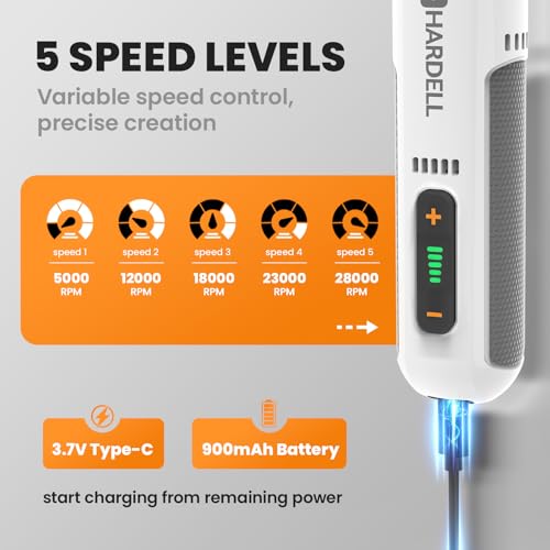 HARDELL 8V Cordless Rotary Tool Kit, 5-Speed with 80Pcs & 28000RPM, for DIY - color: White Pro