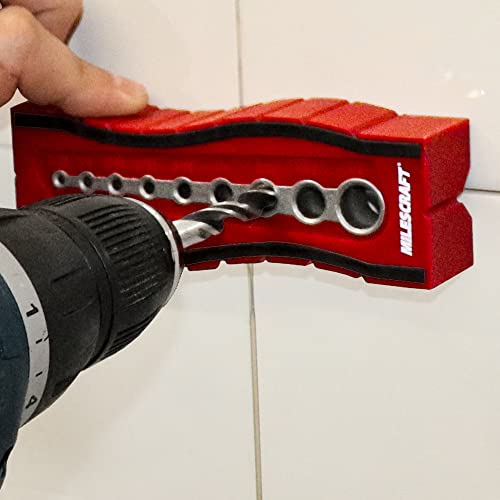 Milescraft 1336 Drill Block Plus- Handheld Drilling Guide, Drilling Jig with Drill Guides for 9 of the Most Common Imperial Drill Bit Sizes, Precision Drilling Tool Accessory
