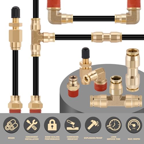 CheeMuii 43Pcs Brass DOT Air Line Fittings with 1/4" & 3/8" DOT Air Hoses - size: 2ROLL-45PCS