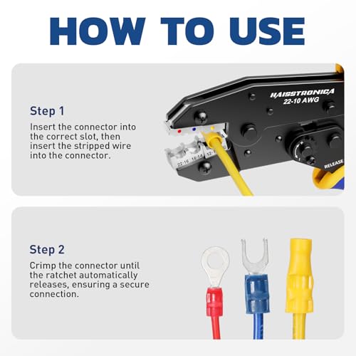 haisstronica Crimping Tool for Insulated Terminals, AWG 22-10, HS-9327