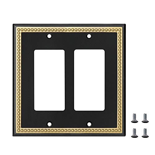 Pearled Frame Decorative Wall Plate Switch Plate Outlet Cover (Double Decorator, Black & Dark Golden) - style: Double Decorator