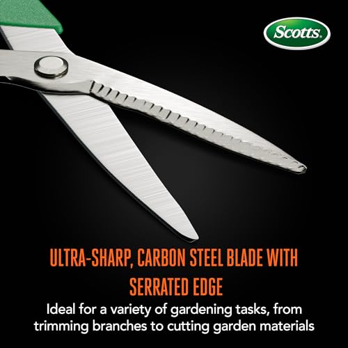 Scotts 8 in. All-Purpose Steel Garden Utility Shears with Serrated Blades – Comfort Grip Yard and Garden Scissors for Pruning Plants, Flowers, and Herbs - style: All-Purpose Garden Shears