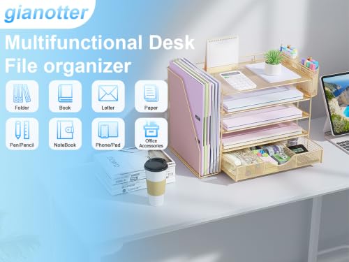 gianotter 5-Tier Desk Organizer with Drawers and File Holders - color: Gold, size: 5T
