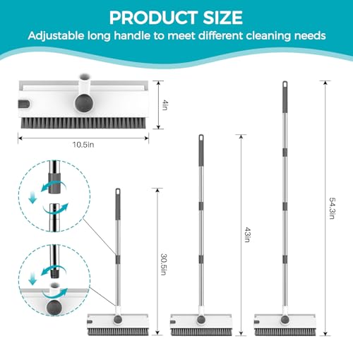 SetSail Floor Scrub Brush with 54in Adjustable Long Handle, Grey&White